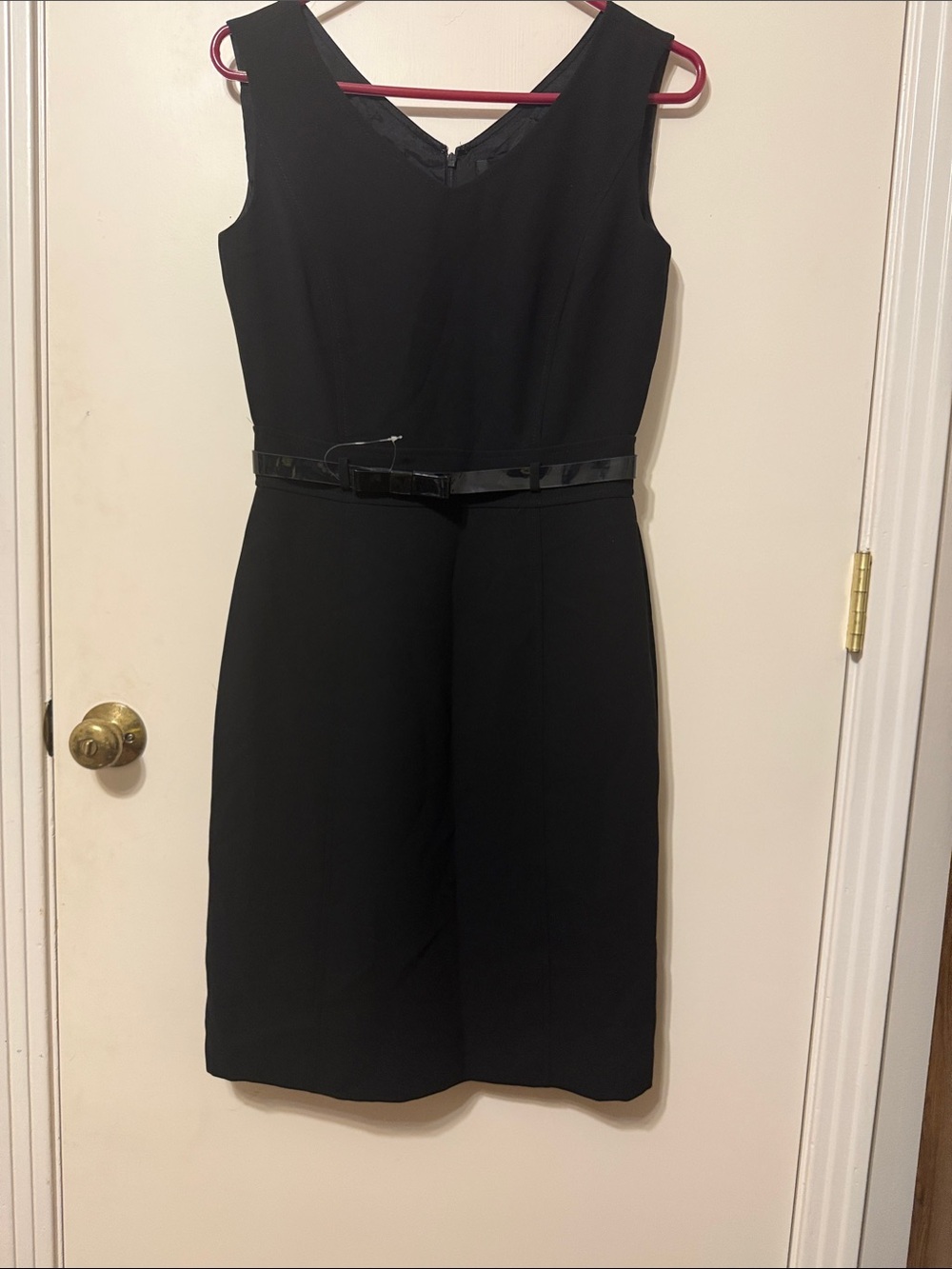 Alex Marie Black Sleeveless V-Neck Midi Dress with Patent Belt